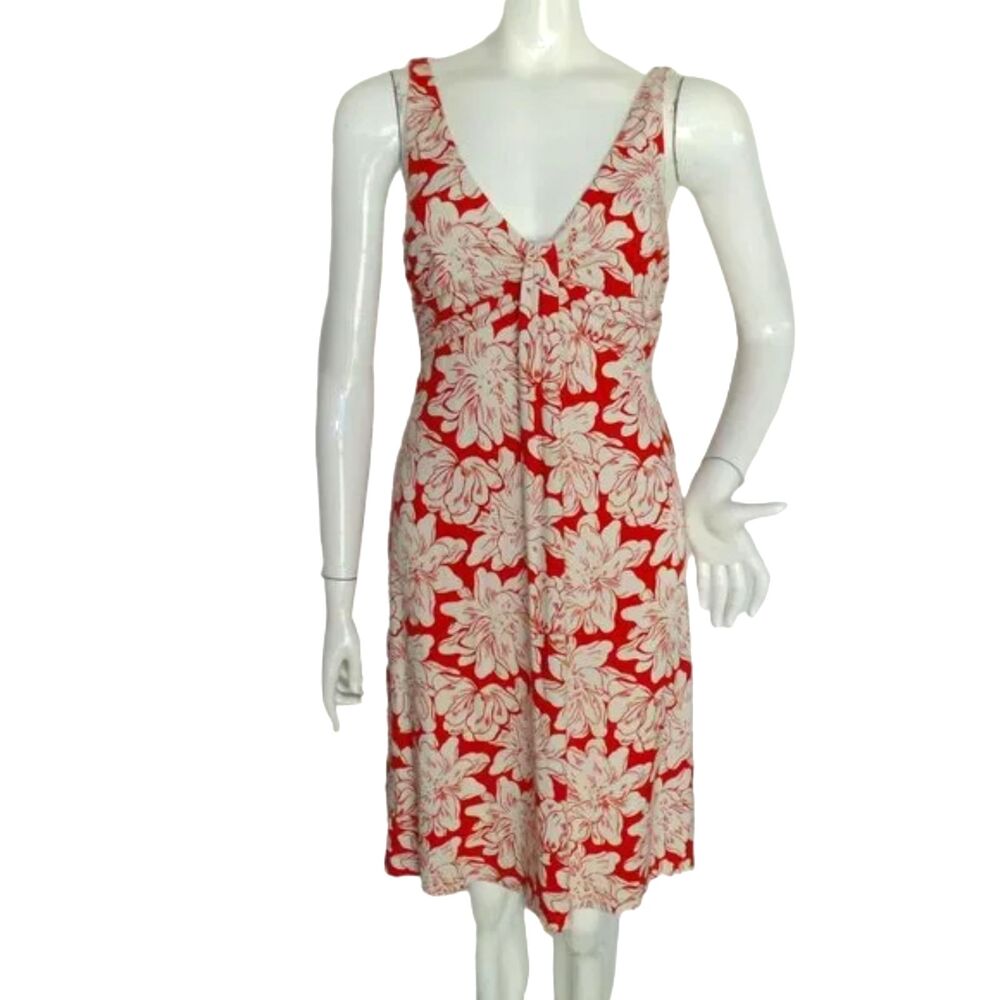 TOMMY BAHAMA Dress, S, Red/White Floral Print, Jersey, V-neck, Pullover, Lined